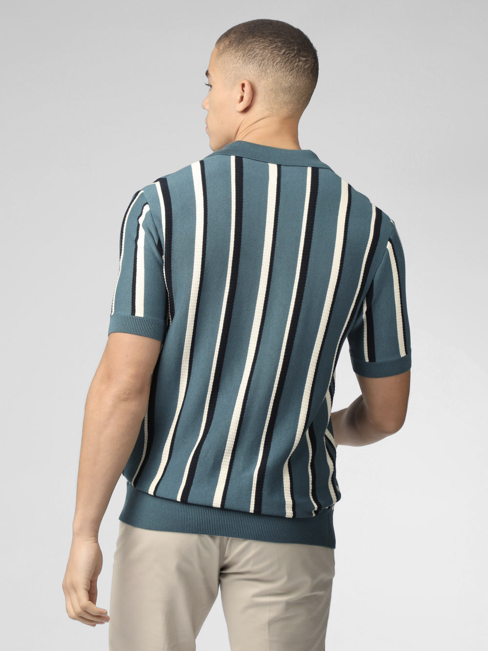 Knitwear Ben Sherman Signature Vertical Stripe Open Neck Polo Turquoise | YQL-98206232